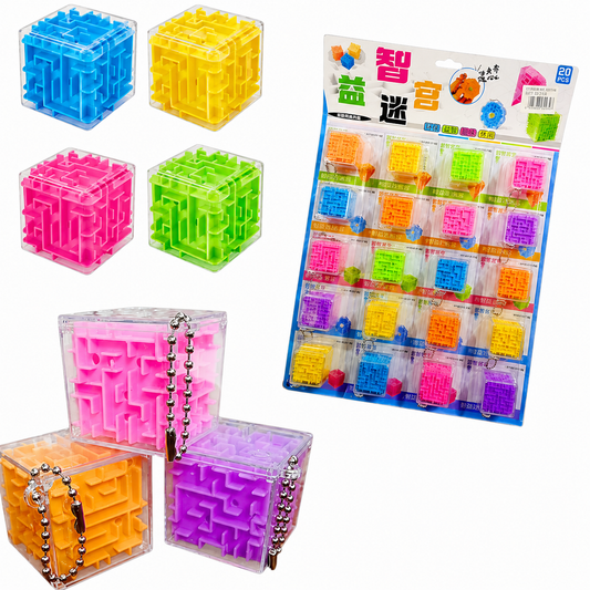 20777 Mini Maze Cube Puzzle Keychain Toy Set – 20 Pieces Multicolor