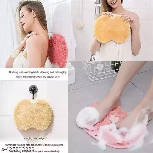 1128 Shower Foot Scrubber, Wall-Mounted Back Scrubber, Silicone Bath Massage Cushion Brush with Suction Cups, Bathroom Wash Foot Mat Exfoliating Dead Skin Foot Brush {Multicolor}