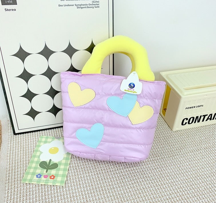 T1333 Soft Plush Heart  Fashion Tote Bag, Girls Travel Handbag for travel and multi-purpose bag for Babies {Random Color}