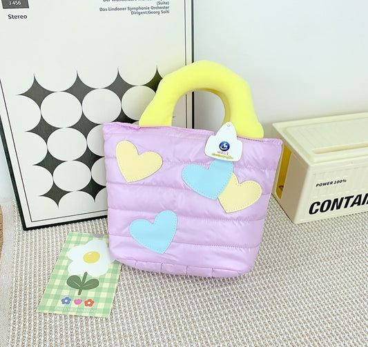 T1333 Soft Plush Heart  Fashion Tote Bag, Girls Travel Handbag for travel and multi-purpose bag for Babies {Random Color}