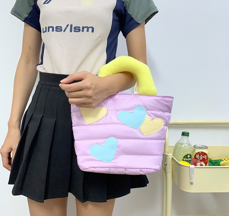 T1333 Soft Plush Heart  Fashion Tote Bag, Girls Travel Handbag for travel and multi-purpose bag for Babies {Random Color}