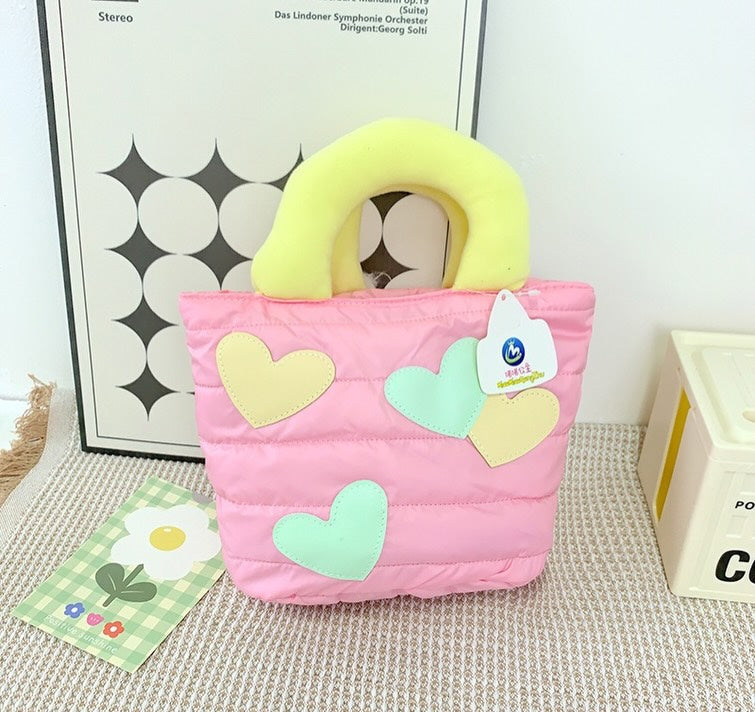 T1333 Soft Plush Heart  Fashion Tote Bag, Girls Travel Handbag for travel and multi-purpose bag for Babies {Random Color}