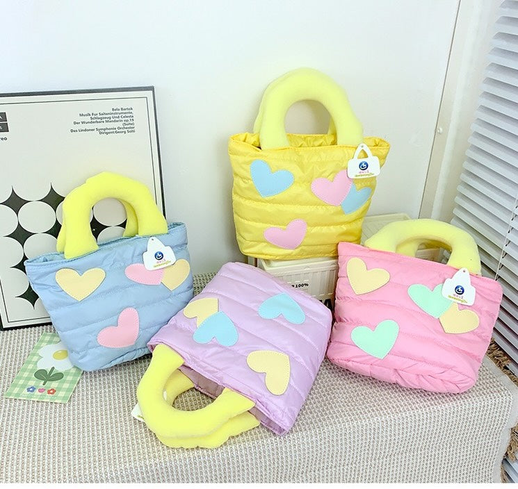T1333 Soft Plush Heart  Fashion Tote Bag, Girls Travel Handbag for travel and multi-purpose bag for Babies {Random Color}