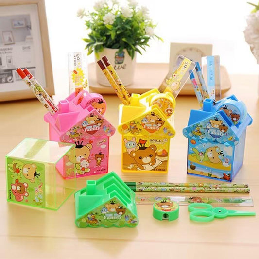 20745 Pen Holder, Cartoon Small House Shape Pencil Stand with Scissors Pencil Ruler Sharpener Desk Pen Organiser Kids Stationery {Random Color}