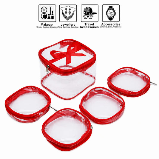 11040 {5 Pcs} Transparent Makeup Box Jewellery Organizer/Jewellery Storage Bag Pouch/Travel Kit Organizer/Jewellery Box {Random Color}