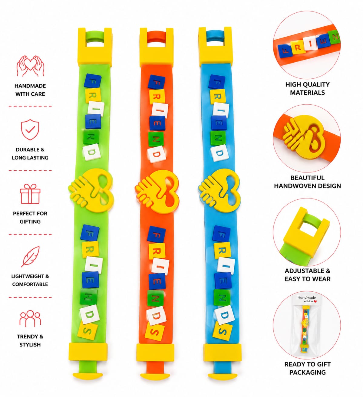 20806 {12 Pcs} Friends Silicone Wristband for Kids | Adjustable Friendship Bracelet | Soft, Durable & Colorful Band for Boys & Girls | Gift Item {Random Color}