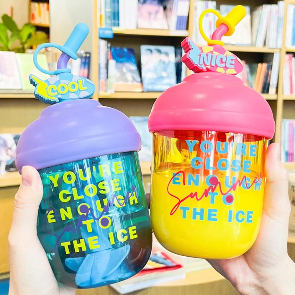10062 Lucky Water Bottle with Straw for School Kids, Quirky Quote Water Bottle With Stirer | Straw Sipper