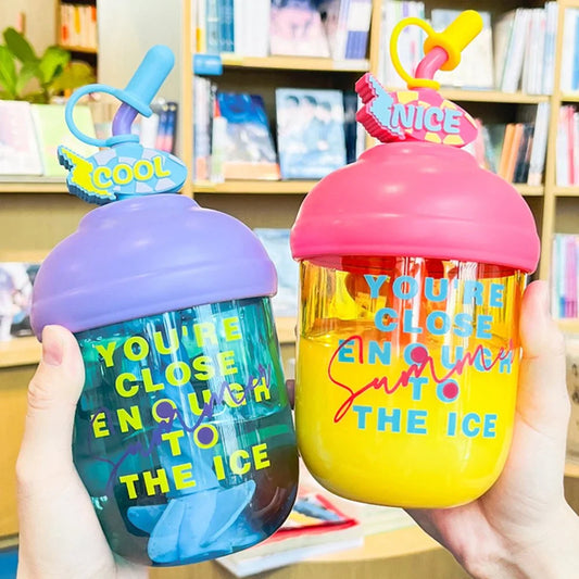 10062 Lucky Water Bottle with Straw for School Kids, Quirky Quote Water Bottle With Stirer | Straw Sipper