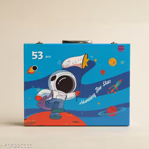 20475   53Pcs Astronaut Print Children Deluxe Art Drawing Set Art and Craftmini Suitcase, Drawing and Painting Set Best for Birthday Gift for Boys Girls Children