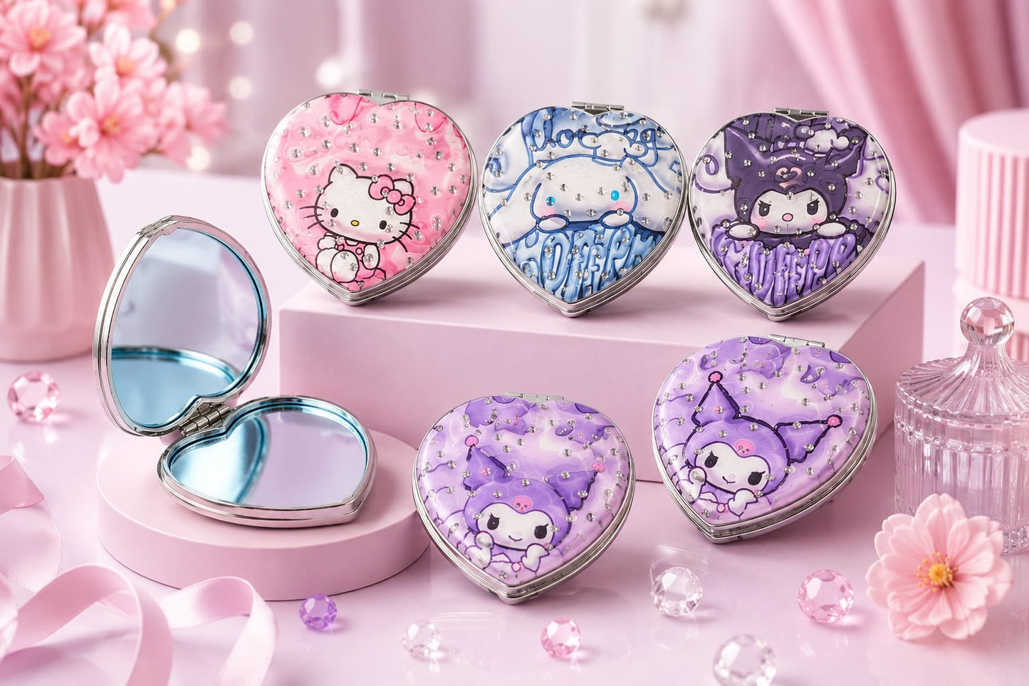 CKMR613 Cute Heart Shaped Compact Mirror for Women, Magnifying Travel Mirror