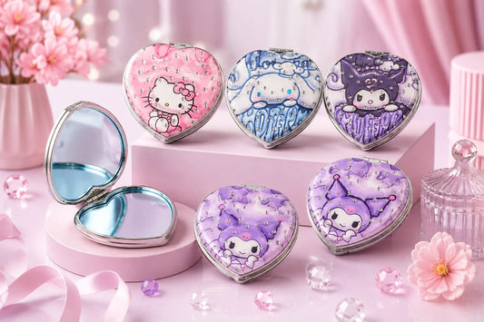 CKMR613 Cute Heart Shaped Compact Mirror for Women, Magnifying Travel Mirror