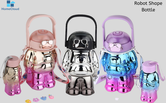 20709 Home Cloud Set of 2pc (1000 + 200ml) BPA-Free, Leak-Proof Robot Shape Water Bottles - The Ultimate Hydration Solution for Kid's, School, Gym, and Picnic Adventures {Random Color}