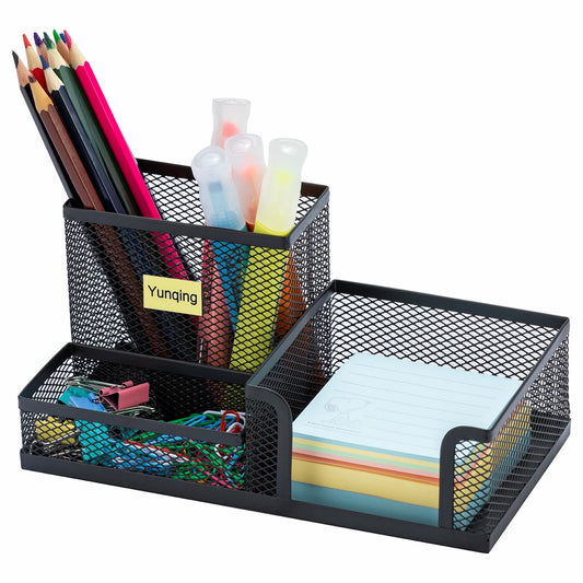 20184  3 Compartment Metal Mesh Pen Stand - Perfect Desktop Pen Organizer for Office, School, and Home