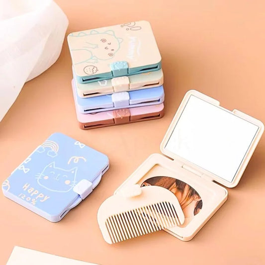 23148 Apeak Korean Portable Compact Mirror with Detachable Comb | Travel Pocket Makeup Mirror for Girls & Women