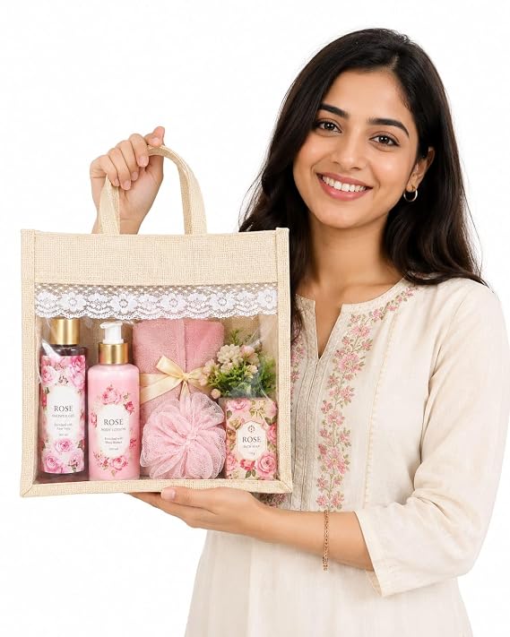 21363 Natural Jute Tote Bag with Transparent PVC Window, Gift Hamper Packaging for Cosmetics, Dry Fruits and Wedding Favours