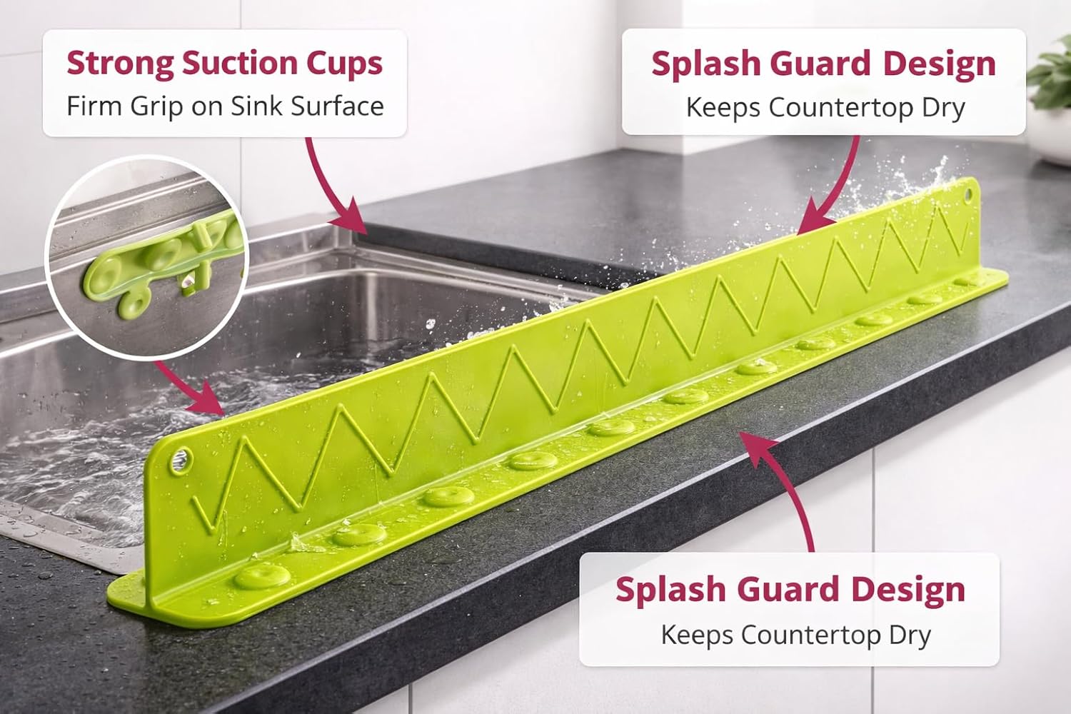 20738 Utility Silicone Kitchen Sink Splash Guard | Water Splash Protector for Kitchen Counter | Faucet Splash Guard for Sink