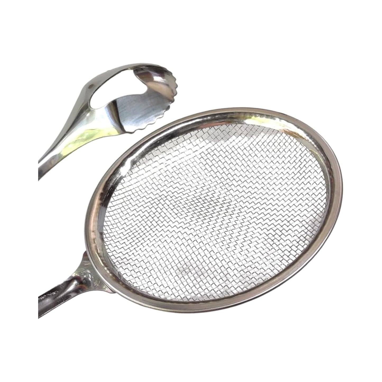 20605 Stainless Steel | Multi-Functional | 2 in 1 Fry Tong | Oil Filter Chimta | Rasgulla Server | Oil Strainer Spoon