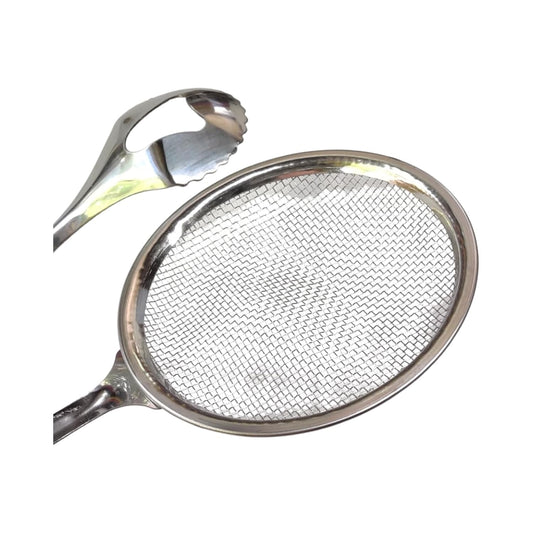 20605 Stainless Steel | Multi-Functional | 2 in 1 Fry Tong | Oil Filter Chimta | Rasgulla Server | Oil Strainer Spoon