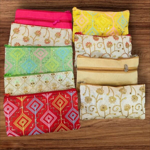11333 Embroidery Ethnic Pouch/Wallet Purse for Women – Sagun Return Gift for Ladies 2 Zipper Random