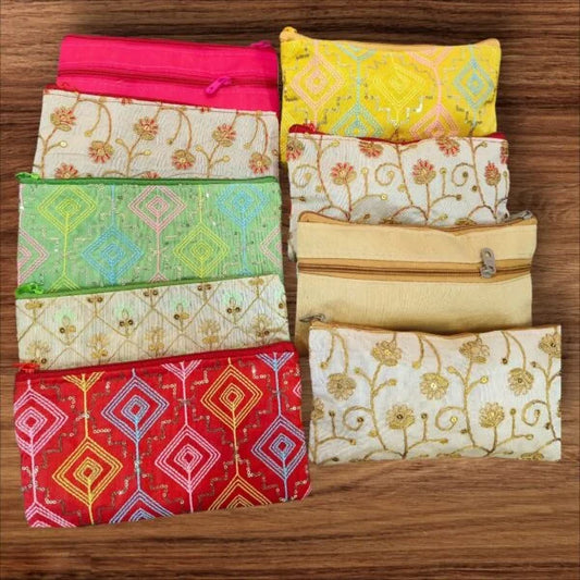 11333 Embroidery Ethnic Pouch/Wallet Purse for Women – Sagun Return Gift for Ladies 2 Zipper Random