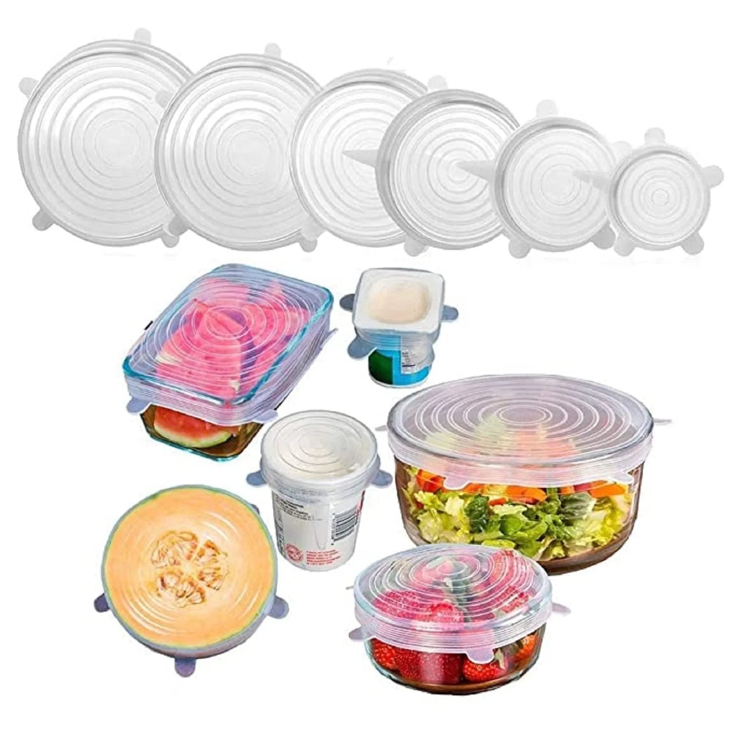 7043 Silicone Stretch Lids, Multi Size Reusable Silicone Lids Food and Bowl Covers set of 6 pcs