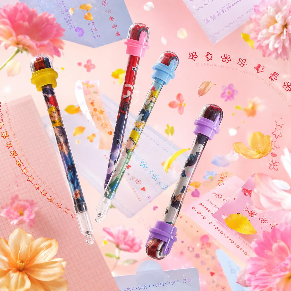 21230 [pack of 12] Roller Stamp Gel Pen for Kids, Creative Pattern Printing, DIY Journal and Scrapbook, School Stationery