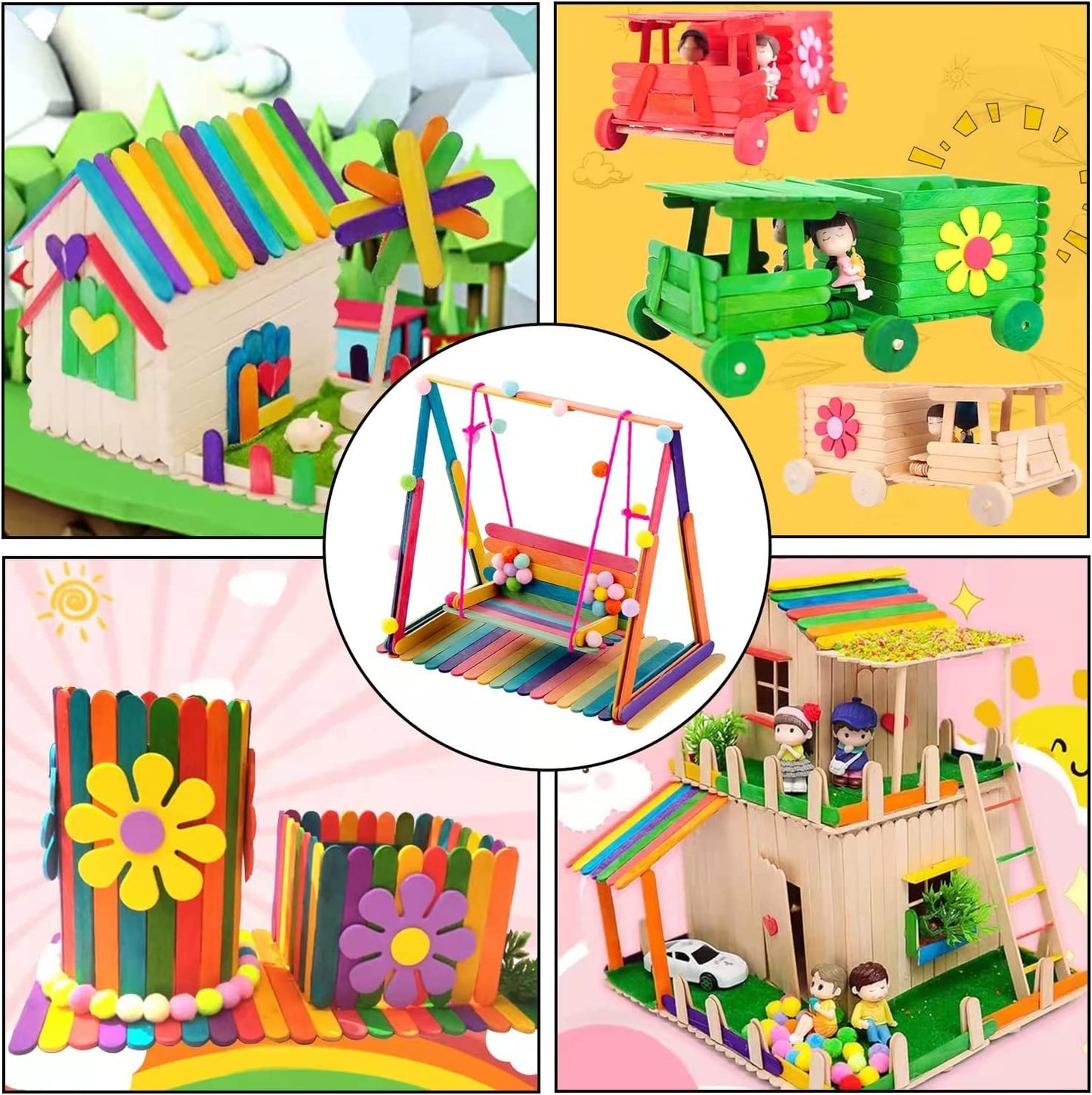 20940  Umi Multicolor Wooden Sticks for DIY Crafts, Hobby Crafts, Project Work, Scrapbooking 50 Pieces, 14cm x 2cm