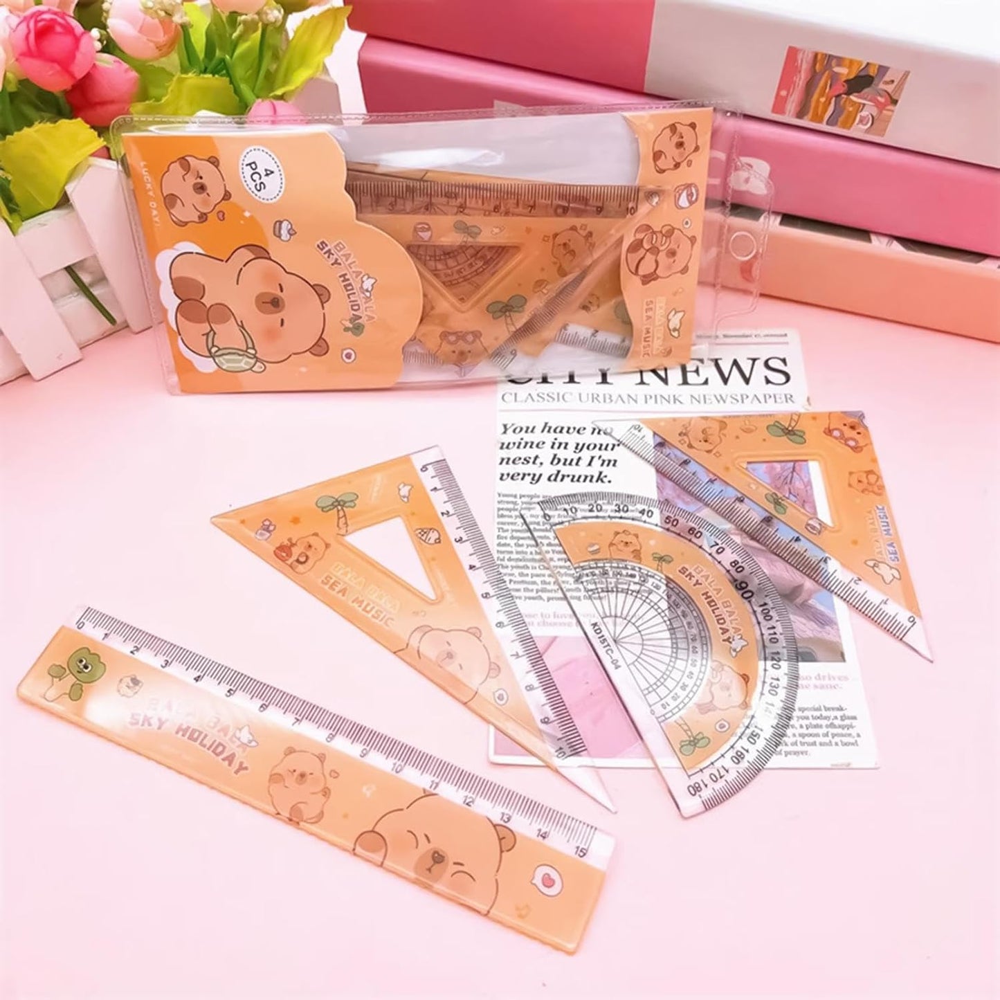 20478 Math Geometry Ruler Set, Geometry Ruler Tool Set, 4 x Triangle Straight Ruler Protractor Set - Large Ruler Set for Measuring and Drawing at School for Students {Multicolor}