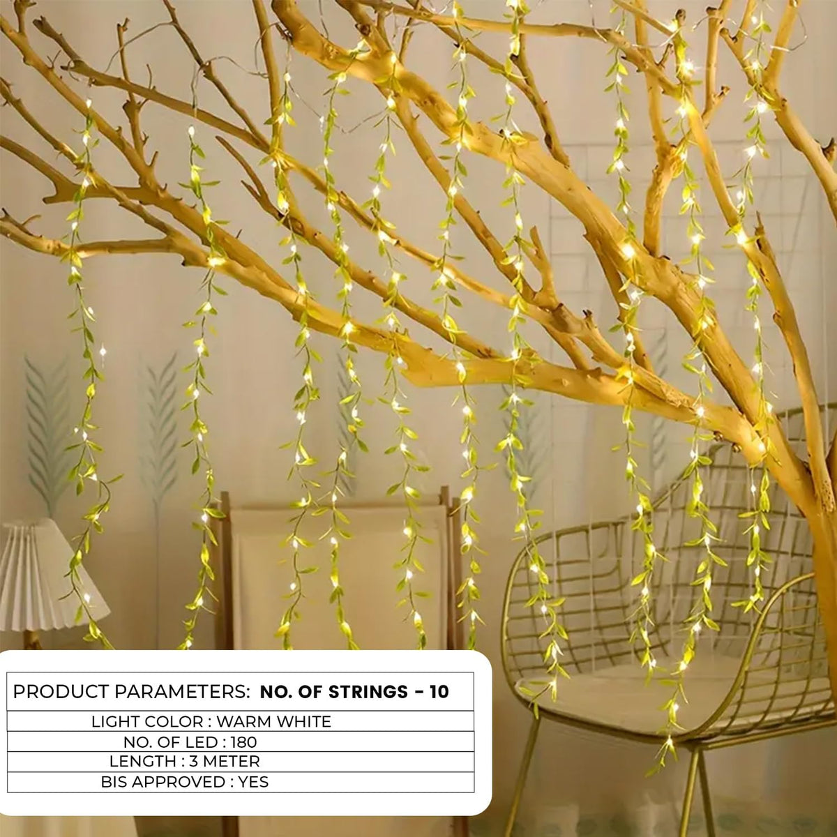 NC-A006 Artificial Vine Leaf Curtain Light  LED String Fake Greenery Garland Willow Leaves for Backdrop Bedroom Garden Home Birthday & Festive Decor  {Green leaf} size-13*7*8cm
