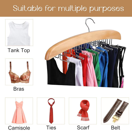 20877 Multi Purpose 8 Hook Wooden Hangers,Wooden Belt Hanger, Tie 8 Hook Hanger,Closet Hangers, Foldable Hooks Wood Hanger