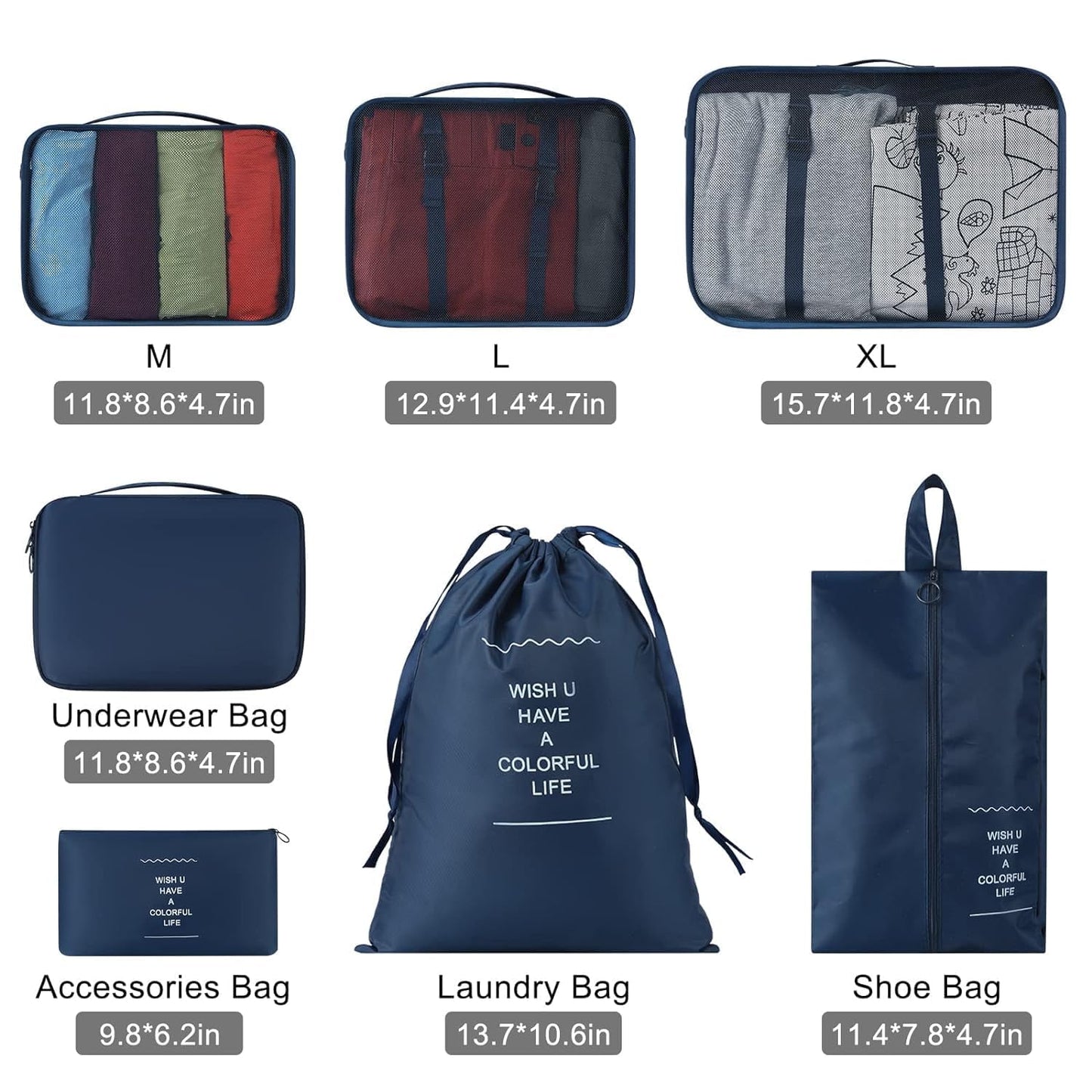 21029 (Set of 7) Packing Cubes for Travel Carry On Luggage, Lightweight Travel Storage Bags for Clothes, Large Luggage Organizers Packing Cubes Set for Travel Bag Suitcase