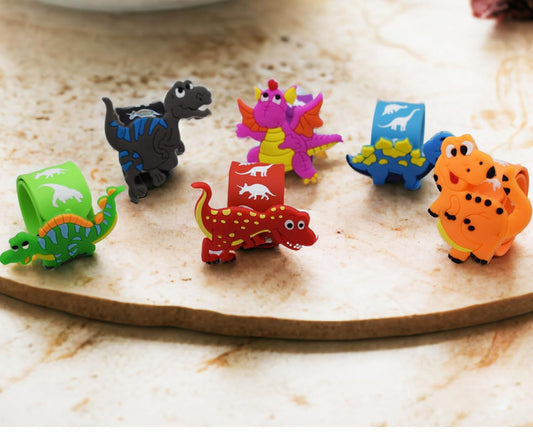 20600 {Pack of 12} Dino Theme Cartoon Slap Band Bracelets Silicone Wristbands Party Supplies Kids {Random Color}