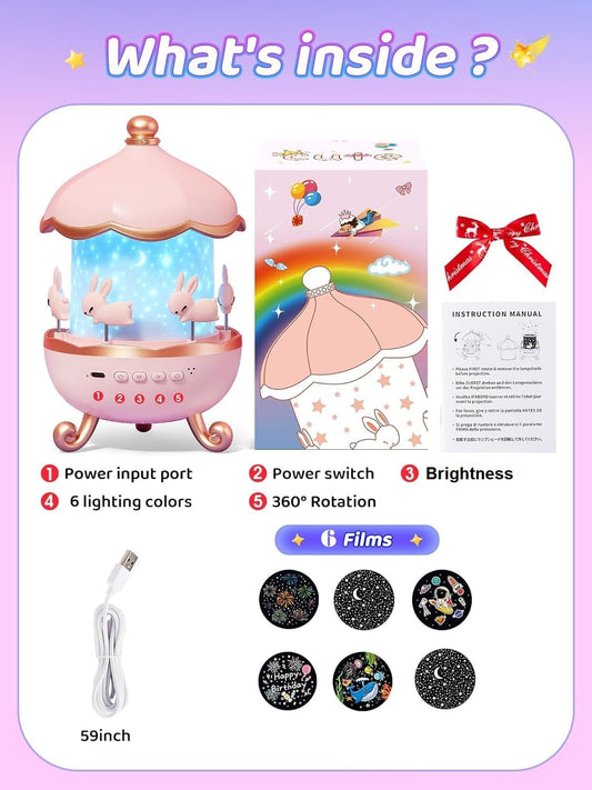 E11 Rotating Bunny Night Light, Night Lamp Star Projector