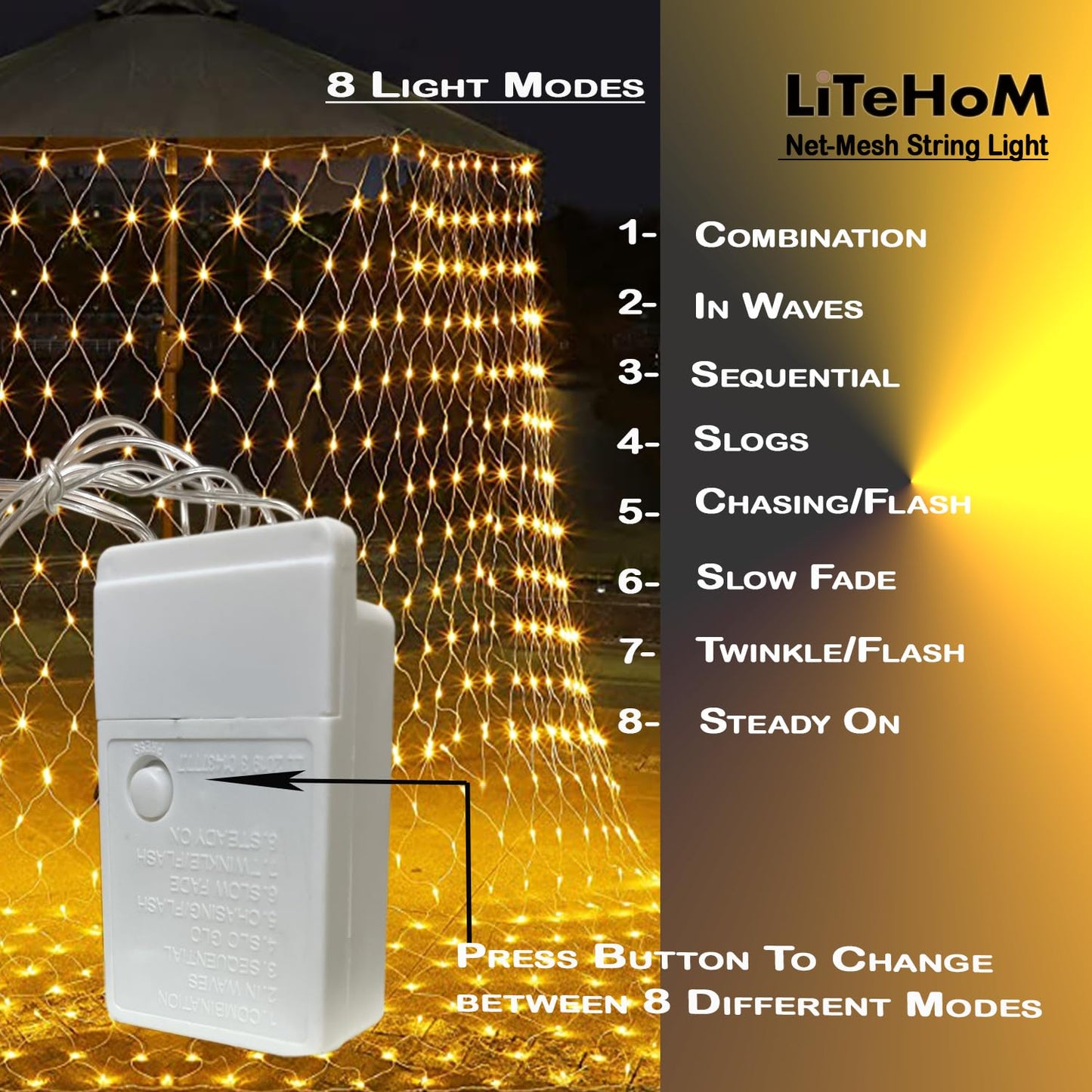 YGD-43  LED Net Mesh String Lights, 9.8Ft X 6.6Ft, 192 LEDs, 8 Modes Diwali Decor with Diwali Lights for Home Decoration! LED Diwali Light, LED Lights for Home Decoration
