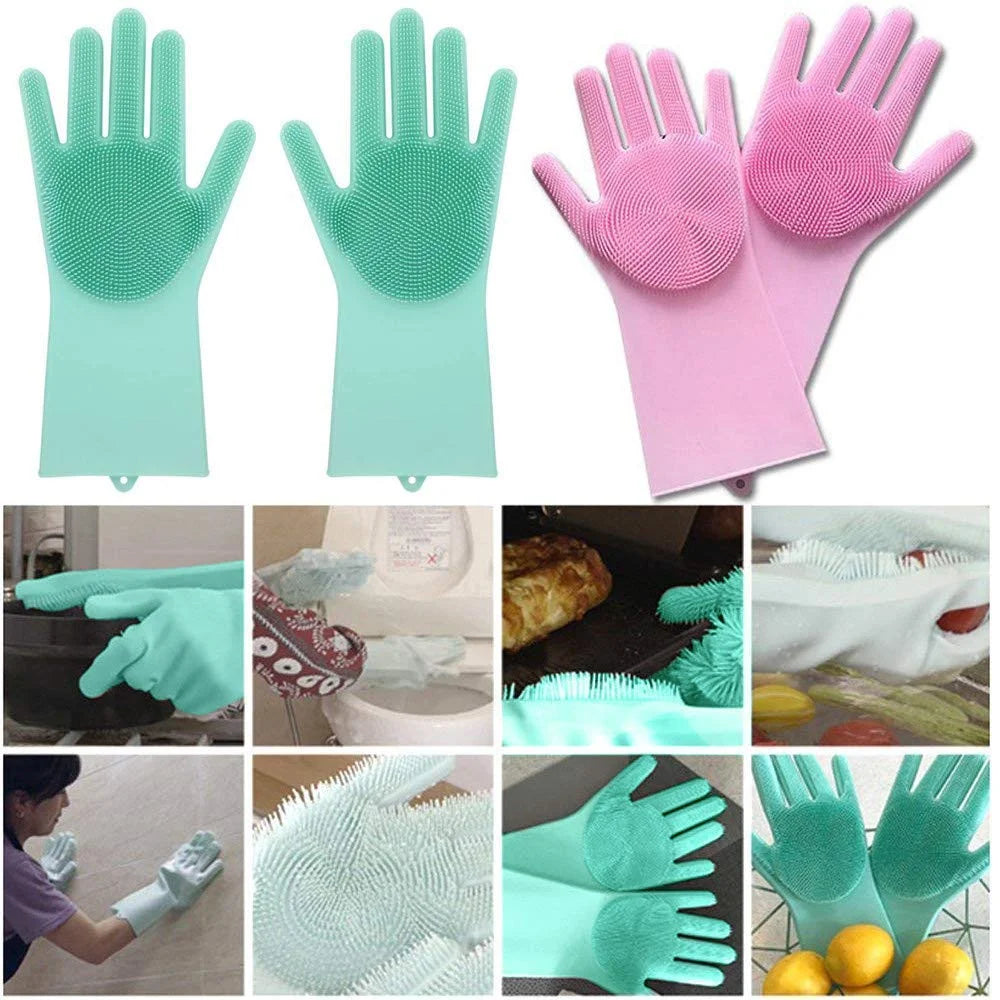 9035 Silicone Hand Gloves for Kitchen Dishwashing Car, Bathroom ( Pair )