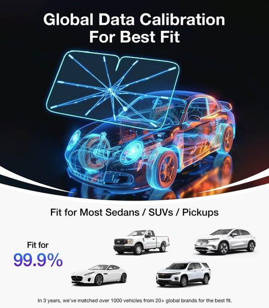 20520 Car Sun Shade Protector Front Glass || Foldable Umbrella for Car Front Window for Protect Vehical from Sun Rays & Heat Damage Keep Cool- Black Color