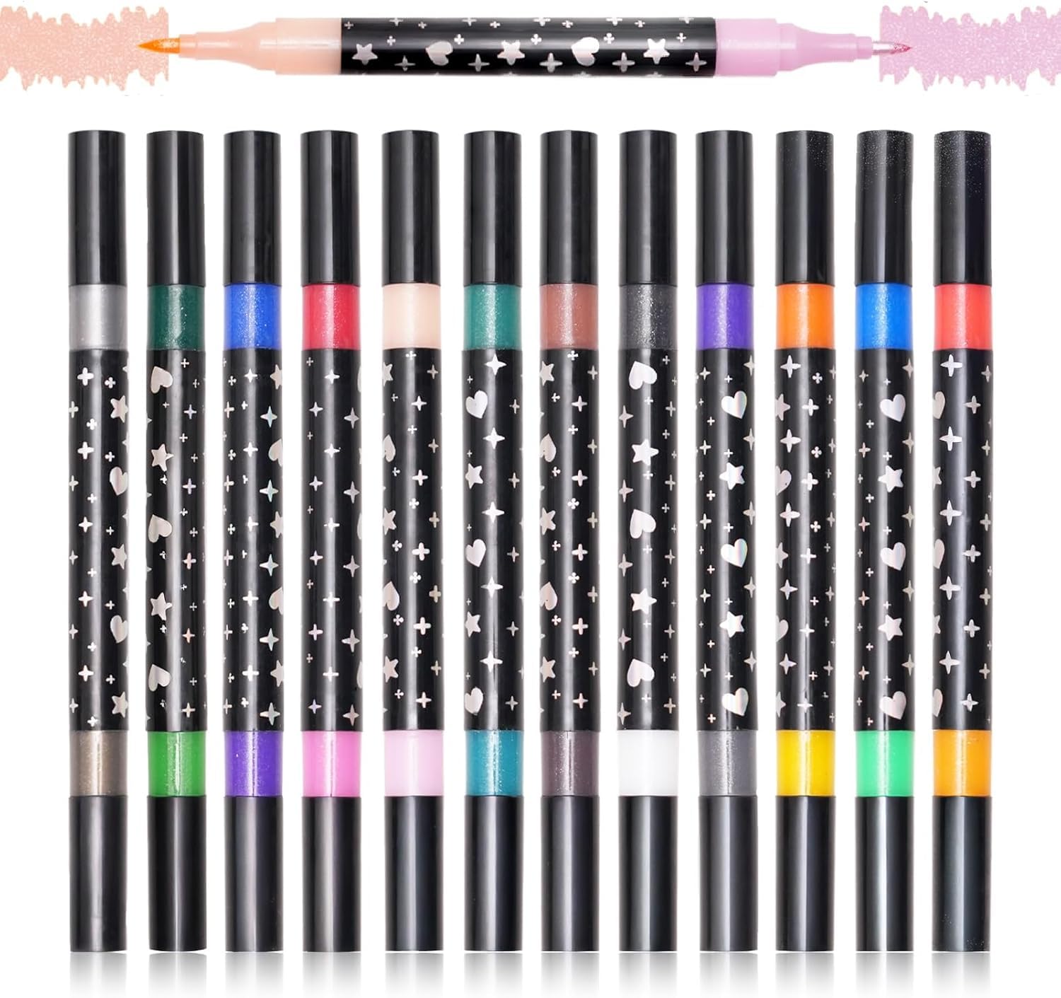CL-776 Glitter Markers,12 Pack 24 Colors Dual Tip Brush Glitter Marker for Doodle Writing, Glitter Paint Pens for Art Crafts DIY Greeting Birthday Card Making,Coloring, DIY Easter Basket Stuffers Gift
