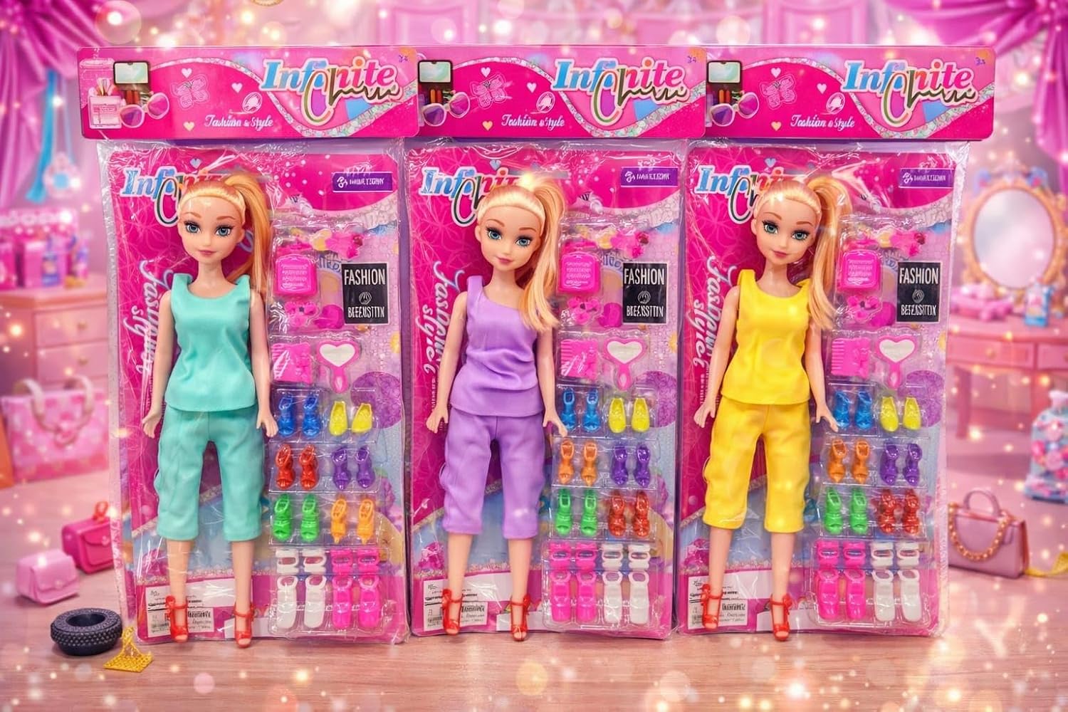 YHY368-87 Cute Fashion Doll Set with Colorful Shoes and Beauty Accessories, Mix and Match Style, for Girls