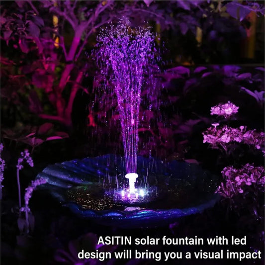 GY-8037 LED Solar Bird Bath Fountains, 6 Nozzles, 6 Fountain Styles, Suitable for Garden, Bird Bath, Pond, Fish Tank, Black
