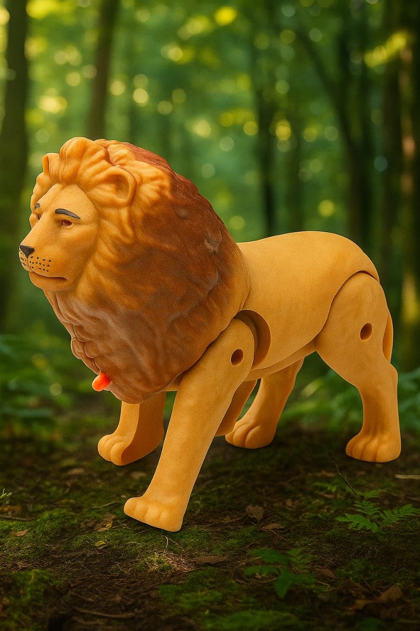 DW-004 Battery Operated Lion with Light Sound & Walk, Funny Electric Lion Cartoon Toy, Forest Animal Wild Animal Toy