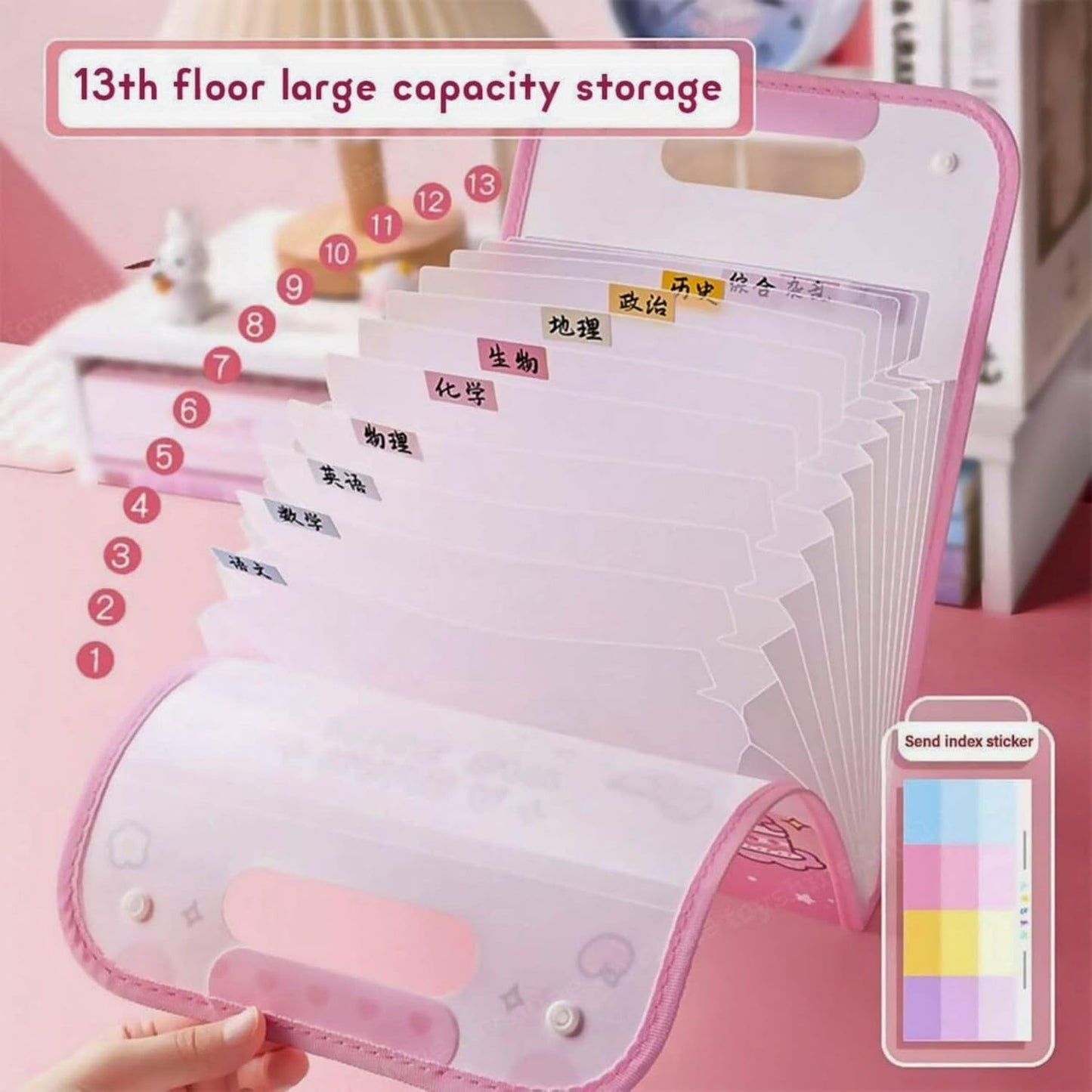 20473 Unicorn Theme 13-Fold Expanding File Folder – Cute Pastel Unicorn Document Organizer with 13 Pockets, Button Lock and Handle for School, Office, Homework, Art Papers & Kids Stationery