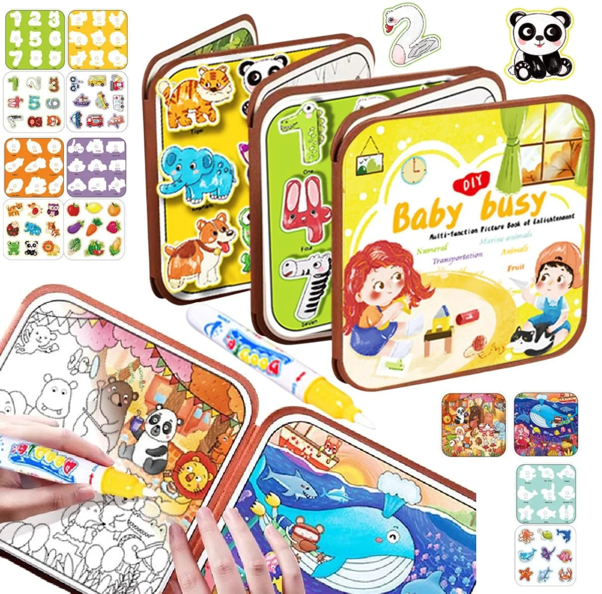 CK-3337 Water Magic Coloring Busy Books with Refillable Pen – 2 in 1 Busy Binder for Toddlers No-Mess Water Reveal Activity Book Set for Kids – Reusable Travel-Friendly