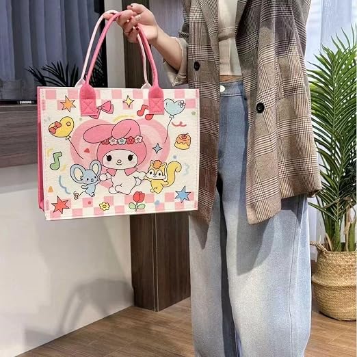 20951 Cartoon Character Canvas Tote Bag – Cute Aesthetic Handbag for KIds, Girls {Random Design}