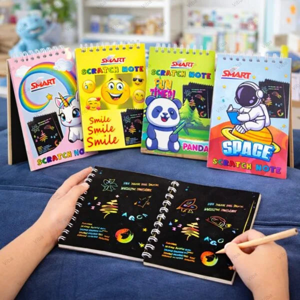 1014-8 Scratch Notebook for Kids (8 Pages, 14 x 10 cm) | Magic Scratch Art Book with Wooden Stylus