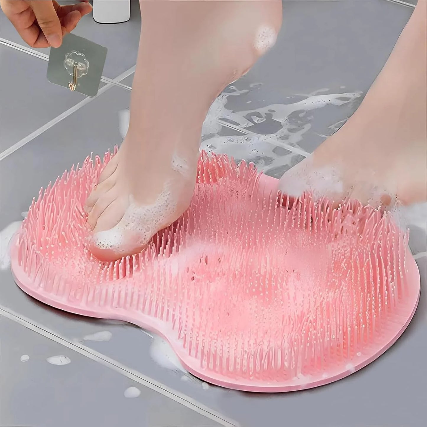 1128 Shower Foot Scrubber, Wall-Mounted Back Scrubber, Silicone Bath Massage Cushion Brush with Suction Cups, Bathroom Wash Foot Mat Exfoliating Dead Skin Foot Brush {Multicolor}