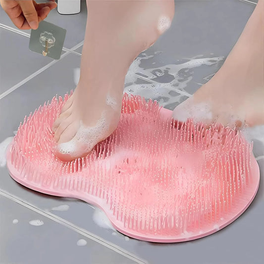 1128 Shower Foot Scrubber, Wall-Mounted Back Scrubber, Silicone Bath Massage Cushion Brush with Suction Cups, Bathroom Wash Foot Mat Exfoliating Dead Skin Foot Brush {Multicolor}