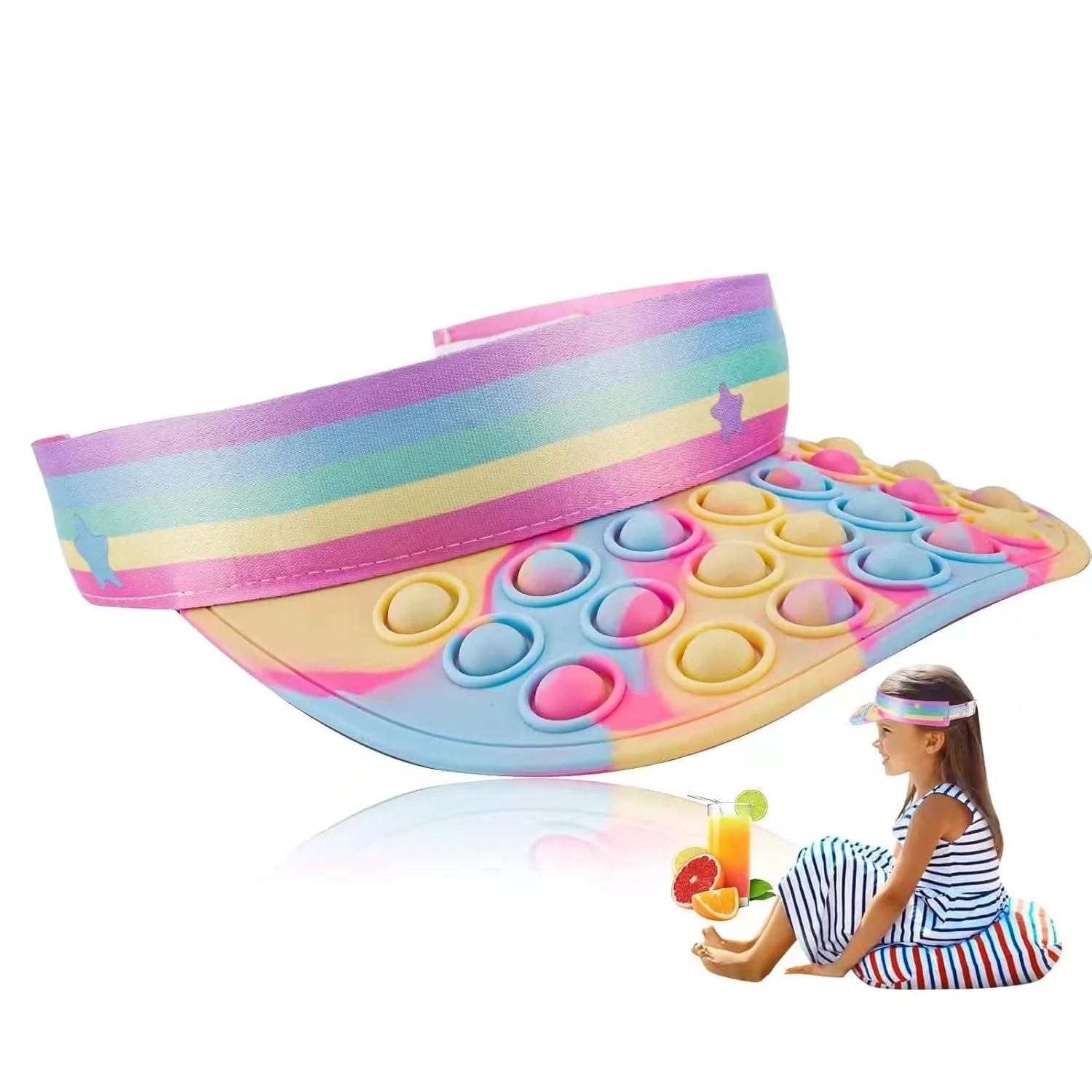 10385 Pop Hat Fidget Toys, Pop Silicone Rainbow Sun Hat Sensory Pop Stress Toys