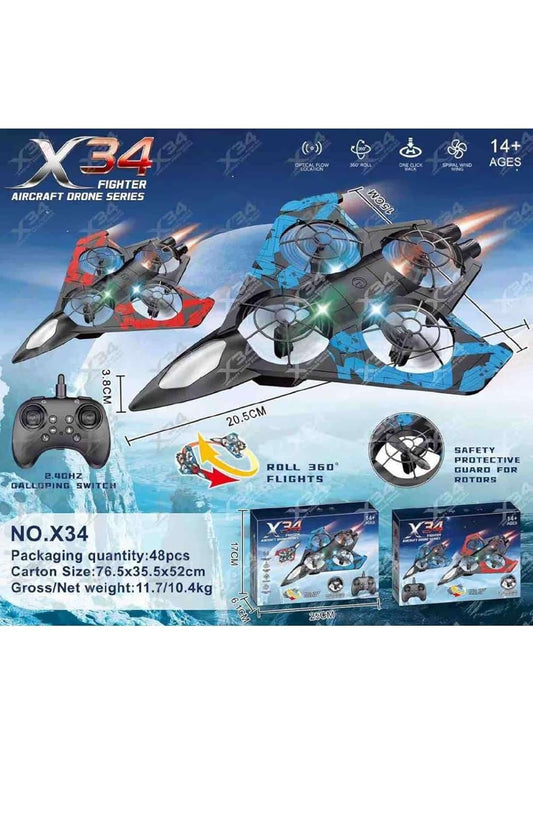 X34 Fighter Plane | 2.4 GHZ Remote Controlled | LED Lights, 360 FLIP