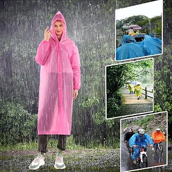 20717 Waterproof PE Plastic Raincoat with Hood for Men & Women | Lightweight Reusable Rain Wear | Snap Button Closure | Portable Emergency Outdoor Rain Protection {All age}