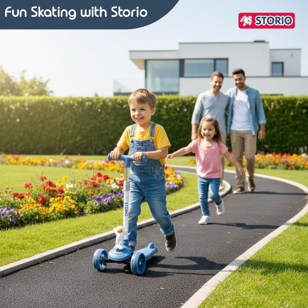 9873 Foldable Kick Scooter for Kids with LED Wheels | 3-Wheel Skating Cycle with Adjustable Handle | Scooter Ride-On Toy for Boys & Girls {Multicolor}
